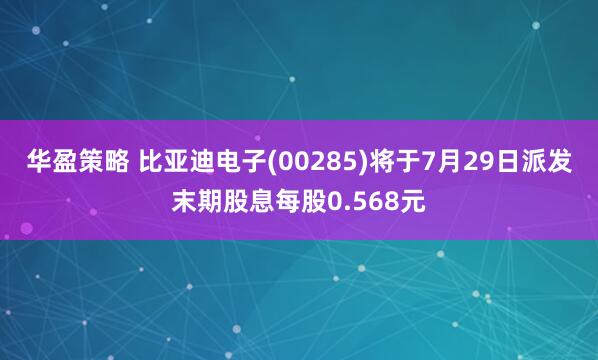 华盈策略 比亚迪电子(00285)将于7月29日派发末期股息每股0.568元